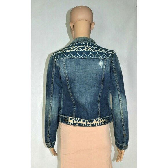 Anthroplogie Artisan De Luxe  Blue Denim Jean Jacket w Batik Womens X Small EUC - Picture 5 of 12